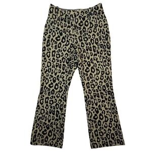 Derek Lam 10 Crosby Womens Leopard Print Flare Pants Olive Green Black Size 4